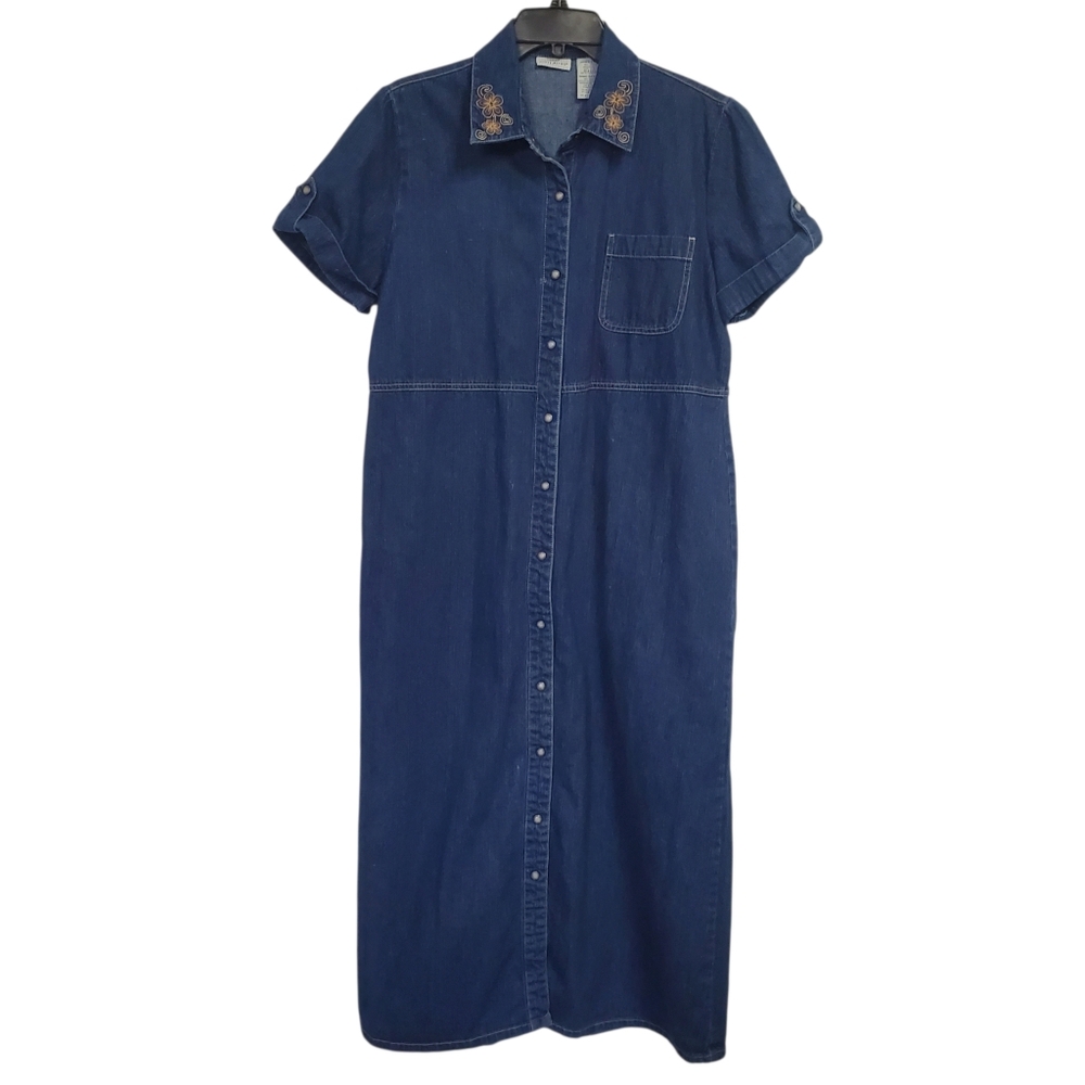 White Stag Blue Embroidered Midi Dress Size L(12-14)